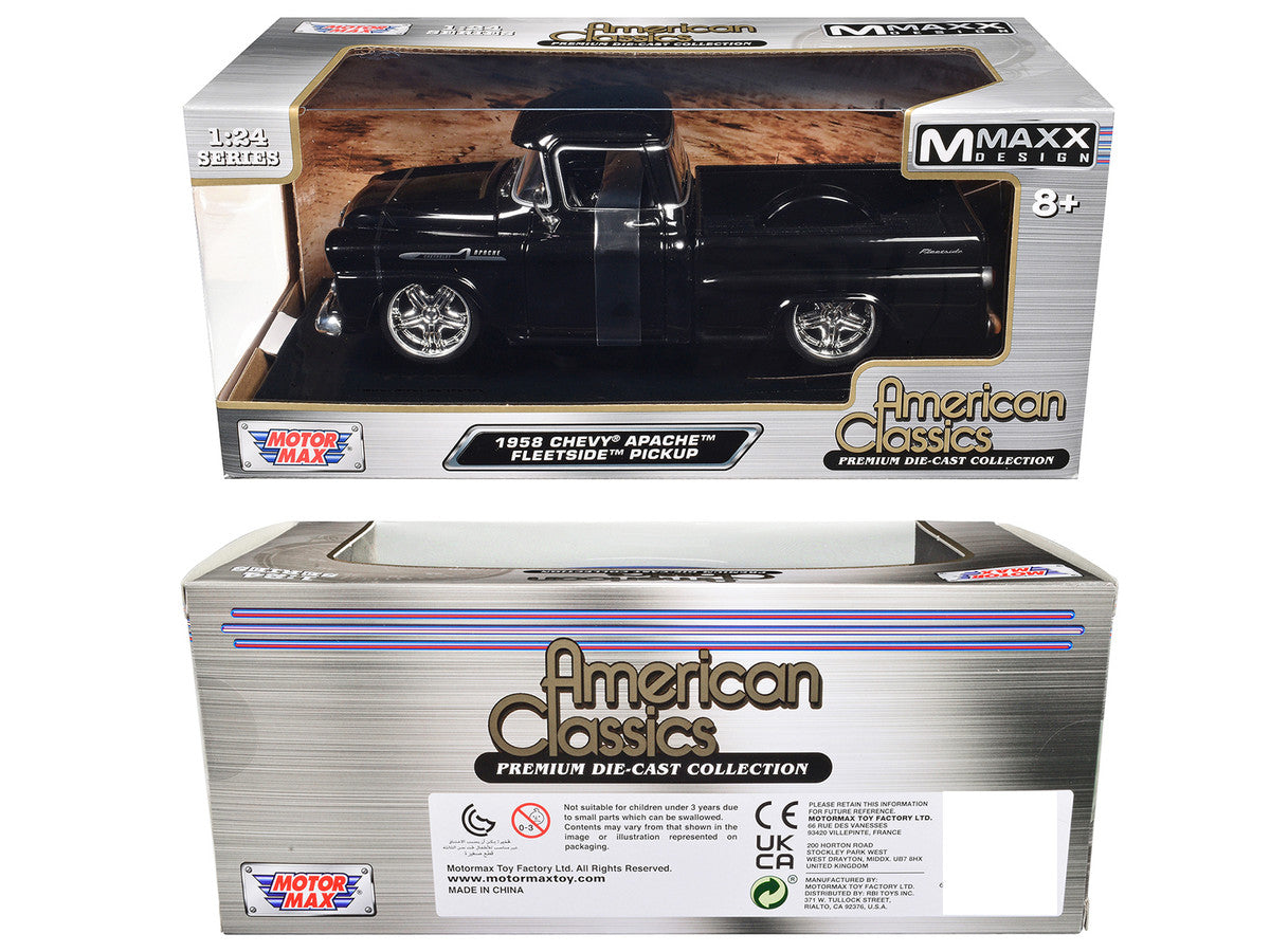 1958 Chevrolet Apache Fleetside Pickup Black "Maxx Design" "American Classics" Series 1/24 Diecast Model Car by Motormax-2