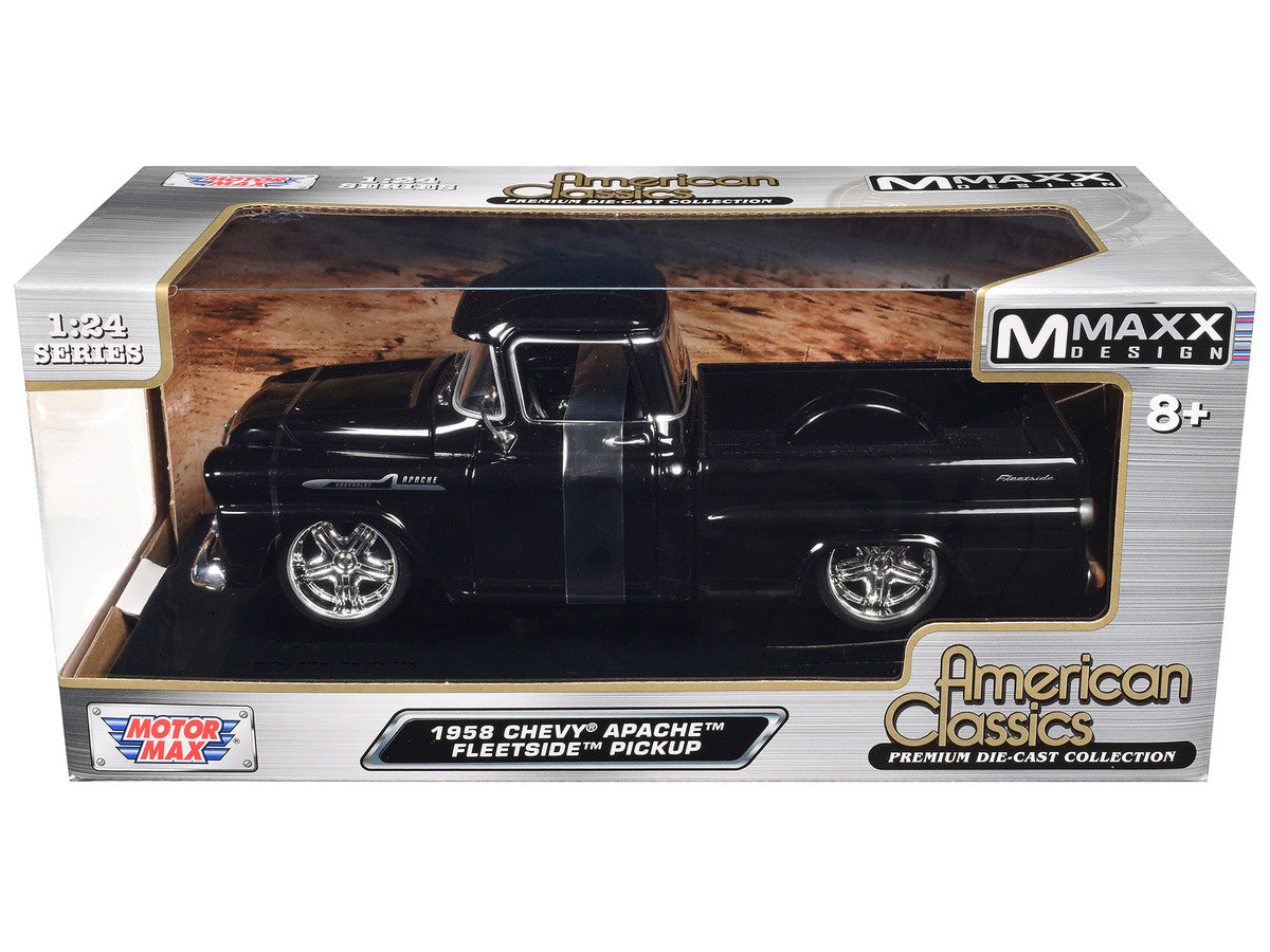 1958 Chevrolet Apache Fleetside Pickup Black "Maxx Design" "American Classics" Series 1/24 Diecast Model Car by Motormax-0