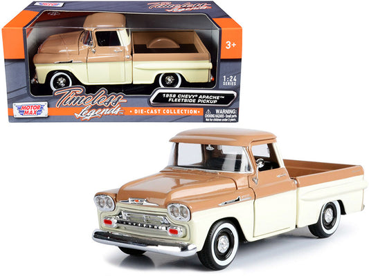 1958 Chevrolet Apache Fleetside Pickup Truck Brown and Beige 1/24 Diecast Model Car by Motormax-0