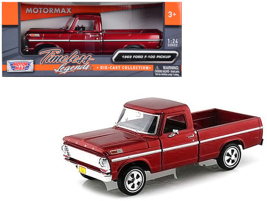 1969 Ford F-100 Pickup Truck Burgundy 1/24 Diecast Model Car by Motormax-0