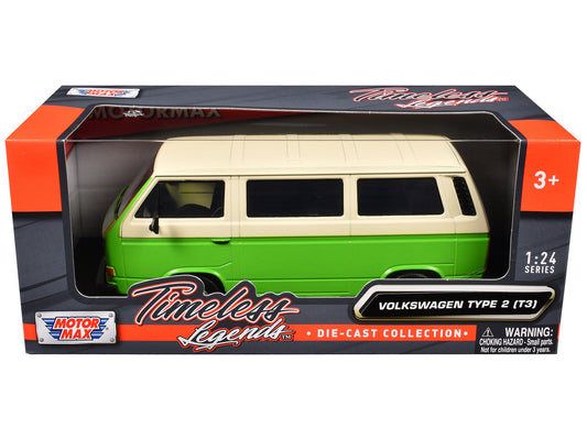 Volkswagen Type 2 (T3) Van Green and Beige "Timeless Legends" Series 1/24 Diecast Model Car by Motormax-0