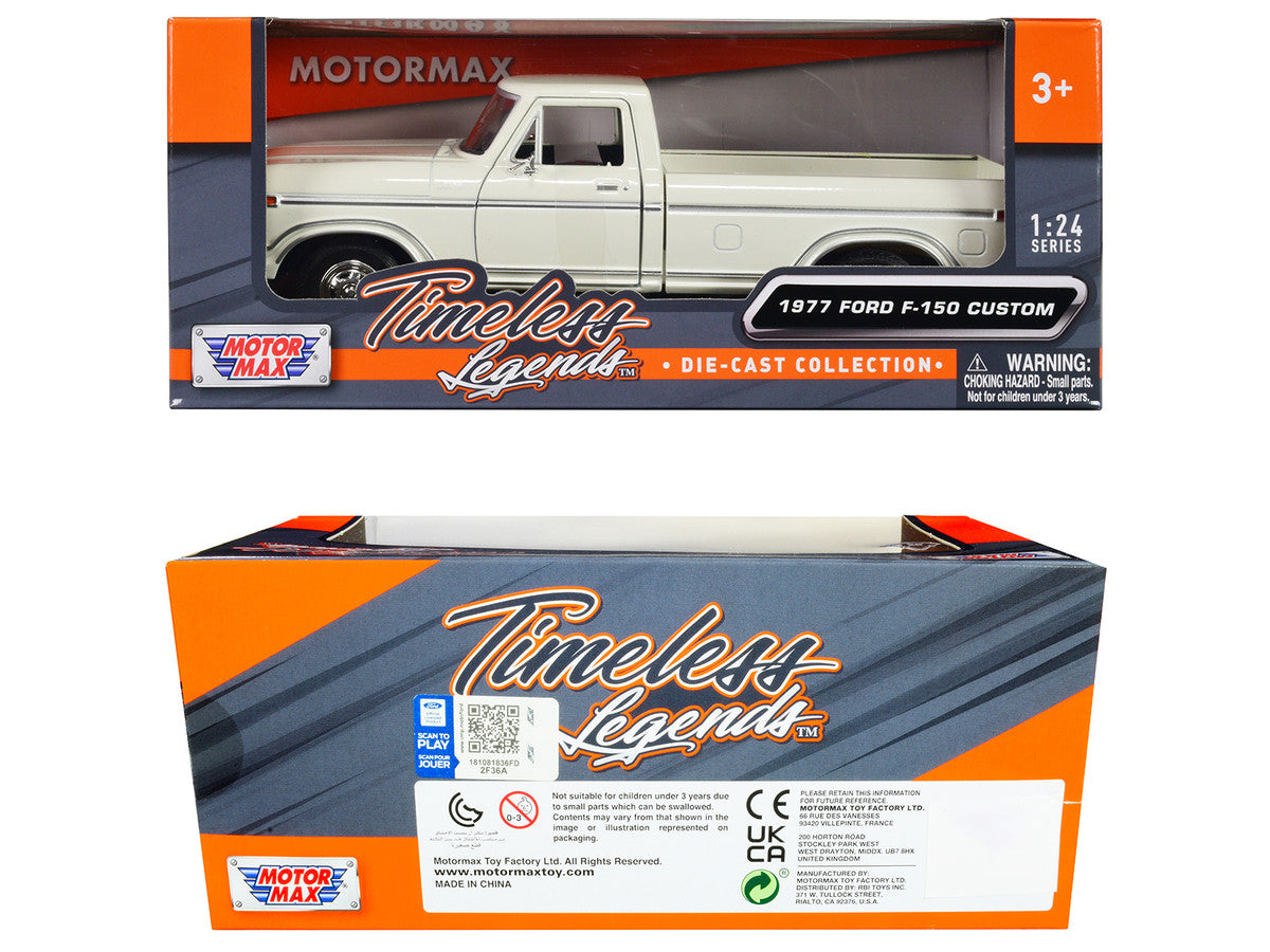 1977 Ford F-150 Custom Pickup Truck White "Timeless Legends" Series 1/24 Diecast Model Car by Motormax-2