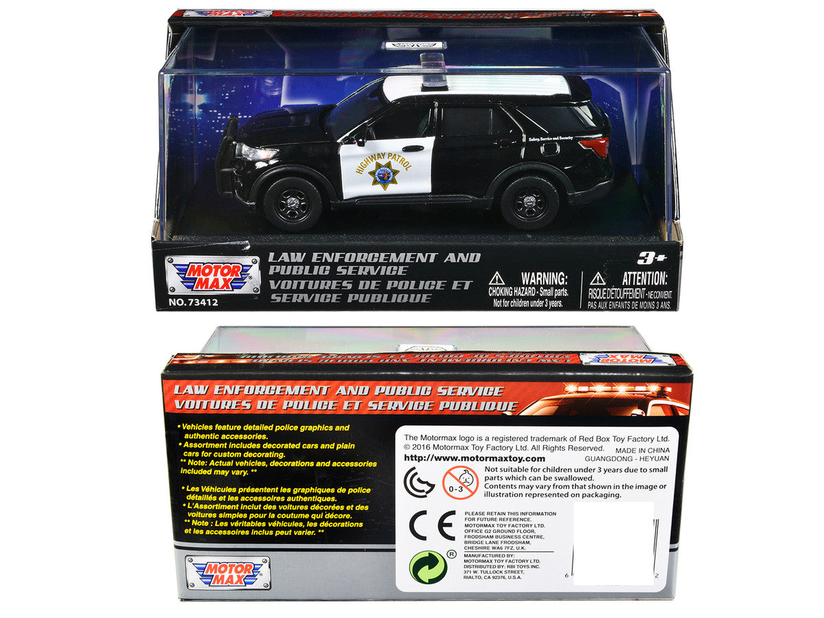 2022 Ford Police Interceptor Utility "California Highway Patrol" Black and White "Law Enforcement and Public Service" Series 1/43 Diecast Model Car by Motormax-2