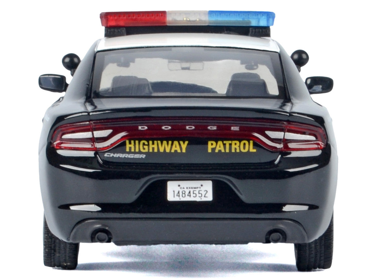 2023 Dodge Charger Pursuit Police Car "California Highway Patrol (CHP)" Black and White with Flashing Light Bar and Front and Rear Lights and Sounds 1/24 Diecast Model Car by Motormax-2