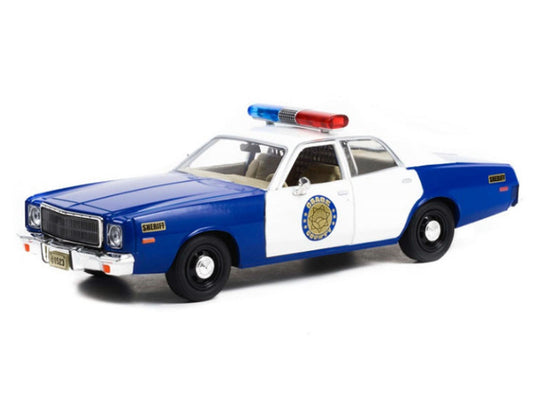 1975 Plymouth Fury "Osage County Sheriff" Blue and White 1/24 Diecast Model Car by Greenlight-0