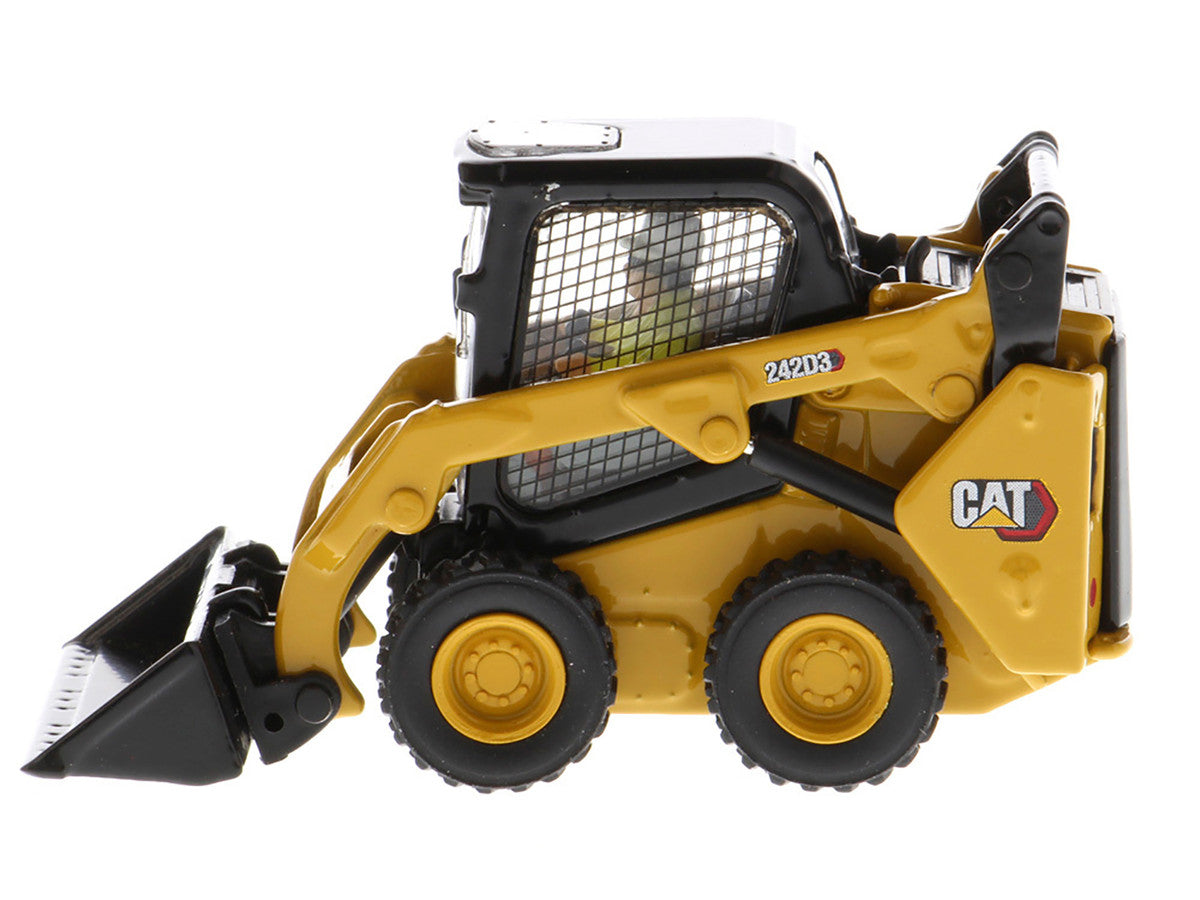 CAT Caterpillar 242D3 Wheeled Skid Steer Loader with Work Tools and Operator Yellow "High Line Series" 1/50 Diecast Model by Diecast Masters-2