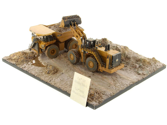CAT Caterpillar 994K Wheel Loader and 797 Mining Truck Yellow (Weathered) Set of 2 Pieces "Weathered Series" 1/125 Diecast Model by Diecast Masters-0