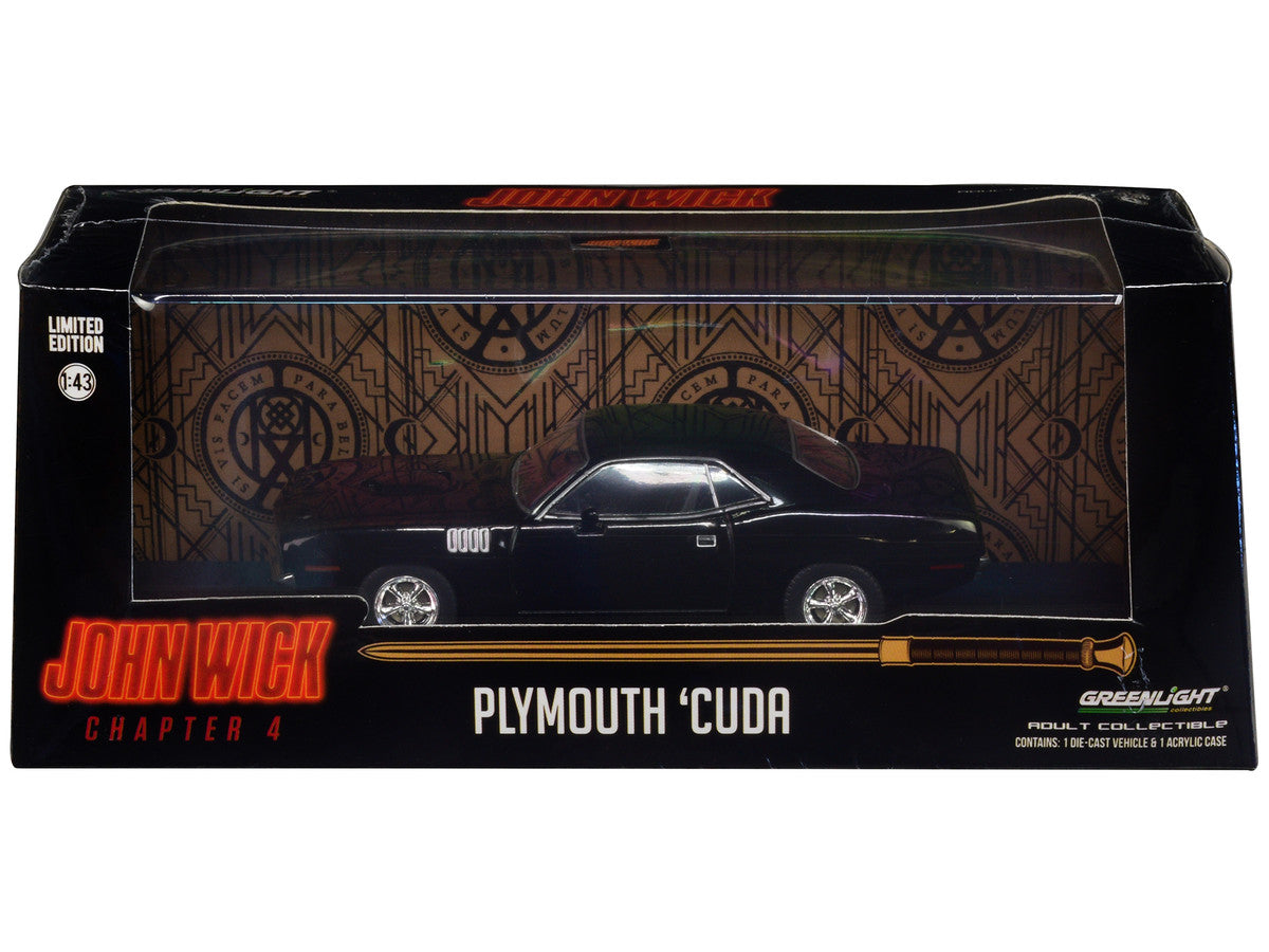 1971 Plymouth Barracuda Black "John Wick: Chapter 4" (2023) Movie "Hollywood" Series 1/43 Diecast Model Car by Greenlight-0