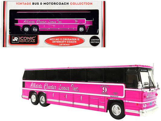 1980 MCI MC-9 Crusader II Intercity Coach Bus Pink "Allstate Charter Lines Inc." "Vintage Bus & Motorcoach Collection" 1/87 (HO) Diecast Model by Iconic Replicas-0