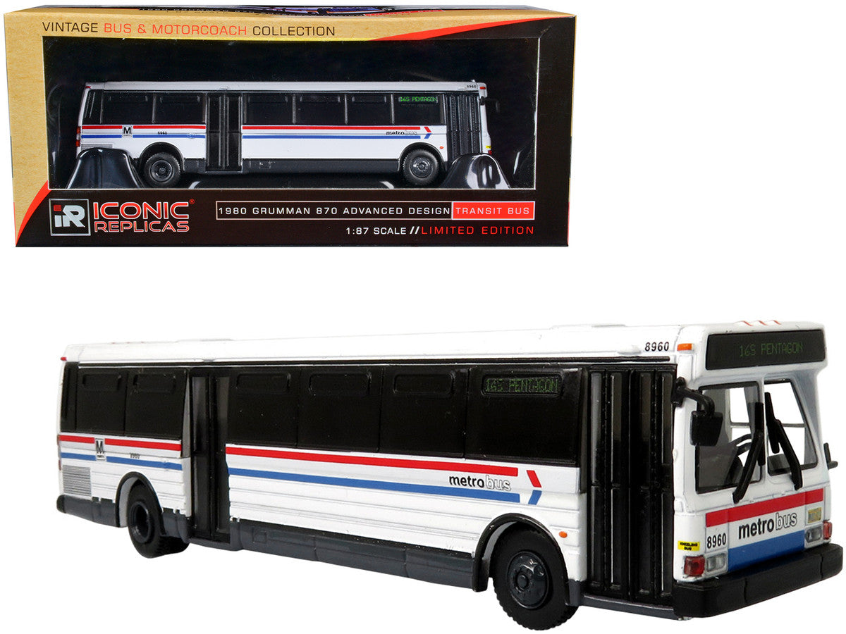 1980 Grumman 870 Advanced Design Transit Bus WMATA (Washington Metropolitan Area Transit Authority) Metro Bus "16S Pentagon" "Vintage Bus & Motorcoach Collection" 1/87 Diecast Model by Iconic Replicas-0