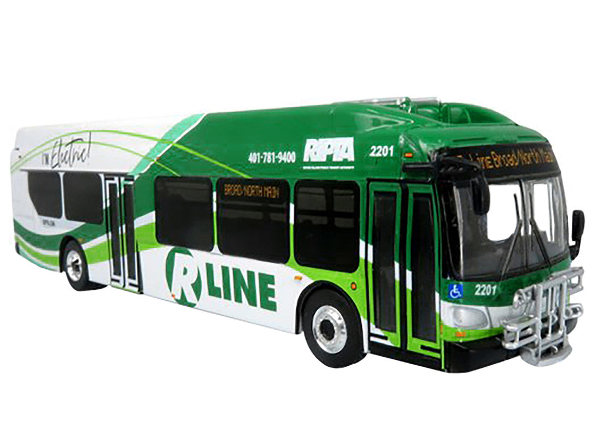 New Flyer Xcelsior Charge NG Electric Transit Bus RIPTA (Rhode Island Public Transit Authority) "R Line Broad/North Main" "The Bus & Motorcoach Collection" 1/87 Diecast Model by Iconic Replicas-0