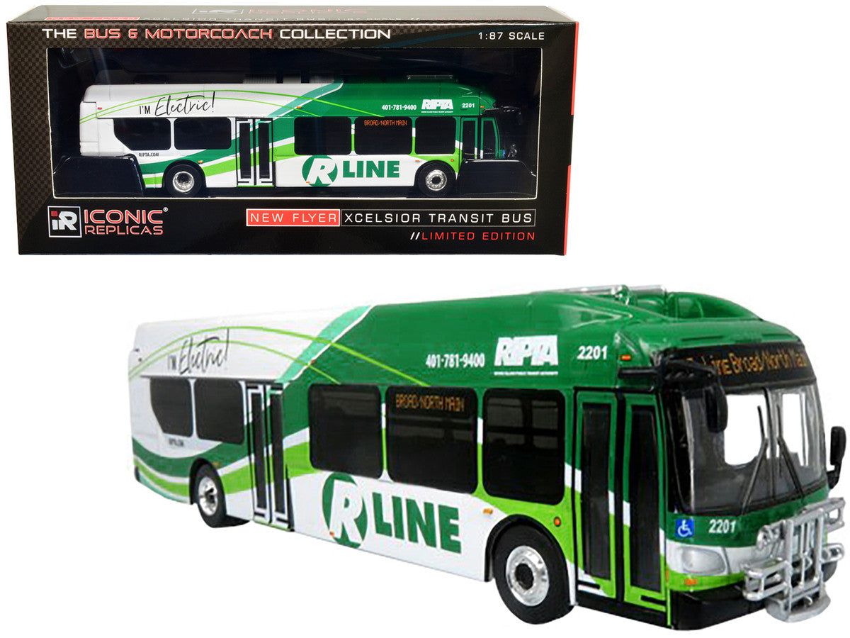 New Flyer Xcelsior Charge NG Electric Transit Bus RIPTA (Rhode Island Public Transit Authority) "R Line Broad/North Main" "The Bus & Motorcoach Collection" 1/87 Diecast Model by Iconic Replicas-2