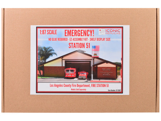 Fire Station 51 LACoFD (Los Angeles County Fire Department) Diorama EZ Assembly Kit "Emergency!" (1972-1977) TV Series 1/87 (HO) Model by Iconic Replicas-0