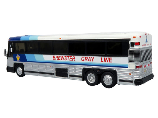2001 MCI D4000 Coach Bus "Brewster Gray Line" White with Blue Stripes "Vintage Bus & Motorcoach Collection" Limited Edition to 504 pieces Worldwide 1/87 (HO) Diecast Model by Iconic Replicas-0