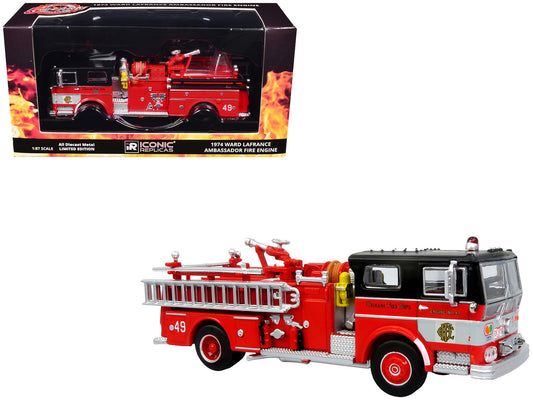 1974 Ward LaFrance Fire Engine "Chicago Fire Department - Engine 49" Red with Black Top "5 Alarm" Series Limited Edition 1/87 (HO) Diecast Model by Iconic Replicas-0