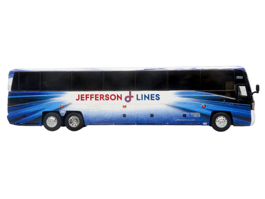 MCI D4520 Commuter Coach Bus "Jefferson Lines" White with Blue Graphics "The Bus & Motorcoach Collection" Limited Edition to 504 pieces Worldwide 1/87 (HO) Scale Diecast Model by Iconic Replicas-0