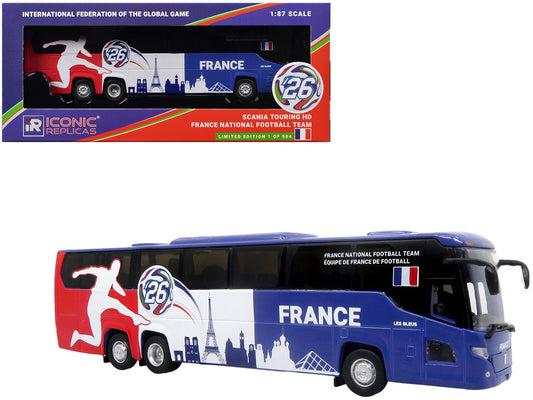 Scania Touring HD Coach Bus "France National Football Team" Blue with Graphics "International Federation of the Global Game" Series Limited Edition to 504 pieces Worldwide 1/87 (HO) Diecast Model by Iconic Replicas-0