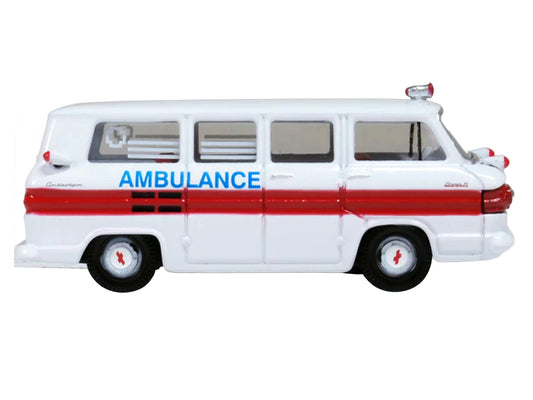 1962 Chevrolet Corvair Greenbrier AmbleWagon Ambulance White with Red Stripes 1/87 (HO) Scale Diecast Model Car by Oxford Diecast-0