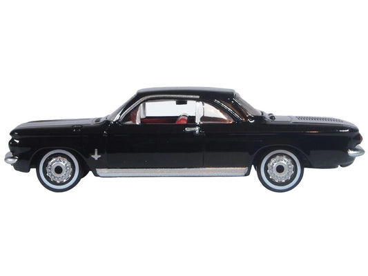 1963 Chevrolet Corvair Coupe Tuxedo Black with Red Interior  1/87 (HO) Scale Diecast Model Car by Oxford Diecast-0