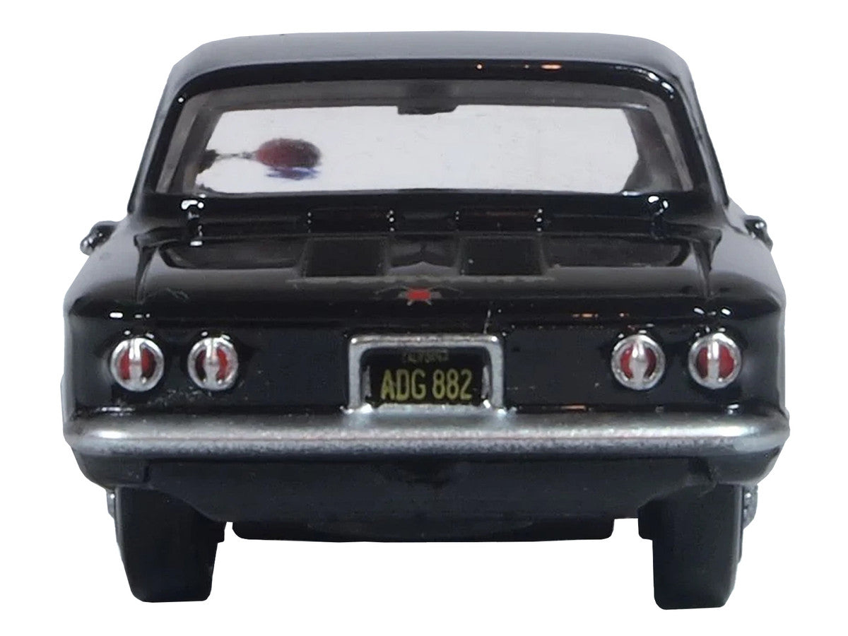 1963 Chevrolet Corvair Coupe Tuxedo Black with Red Interior  1/87 (HO) Scale Diecast Model Car by Oxford Diecast-1