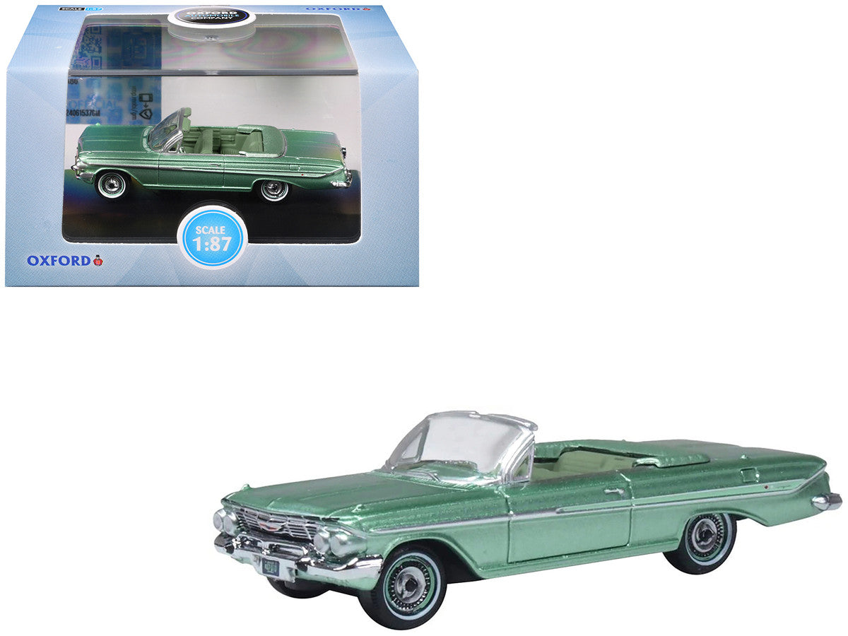 1961 Chevrolet Impala Convertible Arbor Green Metallic with Green Interior 1/87 (HO) Scale Diecast Model Car by Oxford Diecast-3