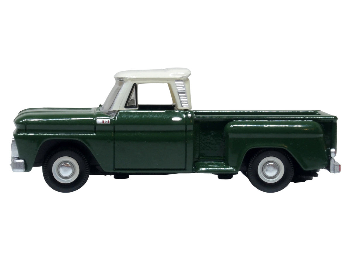 1965 Chevrolet C10 Stepside Pickup Truck Dark Green with Ivory Top 1/87 (HO) Scale Diecast Model Car by Oxford Diecast-2