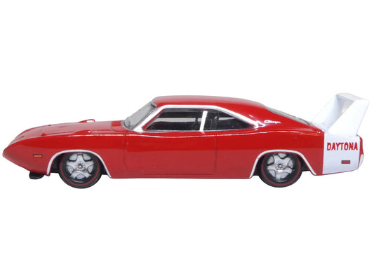 1969 Dodge Charger Daytona Red with White Stripe 1/87 (HO) Scale Diecast Model Car by Oxford Diecast-0