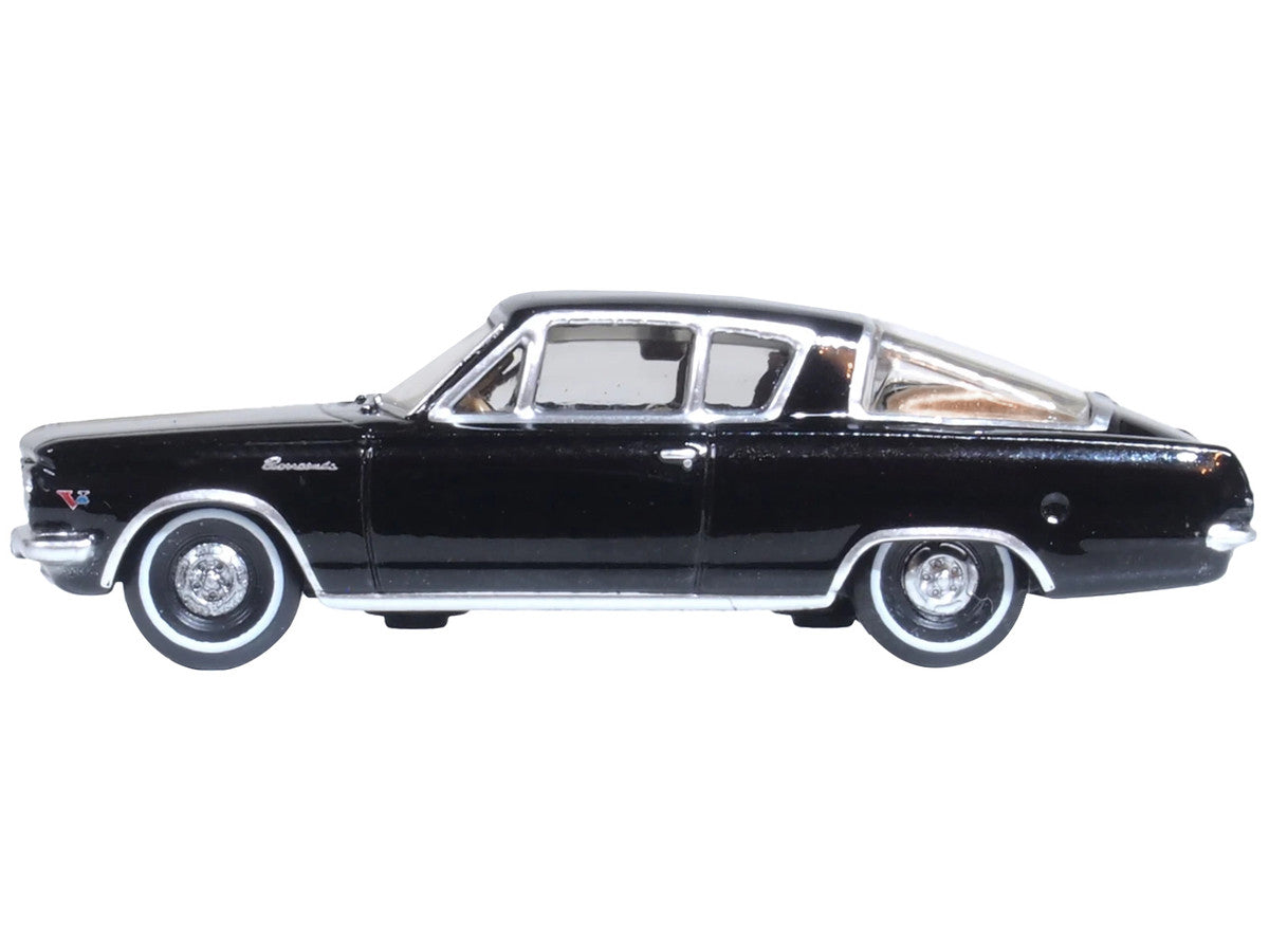 1965 Plymouth Barracuda Black with Gold Stripes 1/87 (HO) Scale Diecast Model Car by Oxford Diecast-1