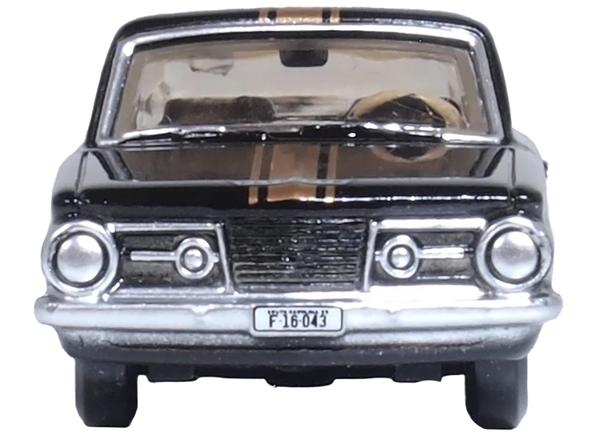1965 Plymouth Barracuda Black with Gold Stripes 1/87 (HO) Scale Diecast Model Car by Oxford Diecast-2
