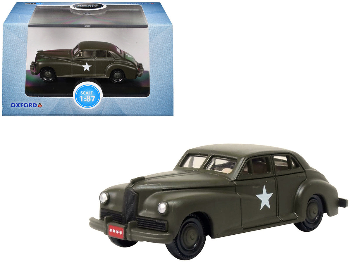 1942 Packard Clipper Touring Sedan "US Army Staff Car" Olive Drab 1/87 (HO) Scale Diecast Model Car by Oxford Diecast-0