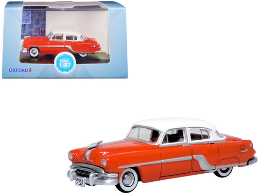 1954 Pontiac Chieftain 4 Door Coral Red with Winter White Top 1/87 (HO) Scale Diecast Model Car by Oxford Diecast-0