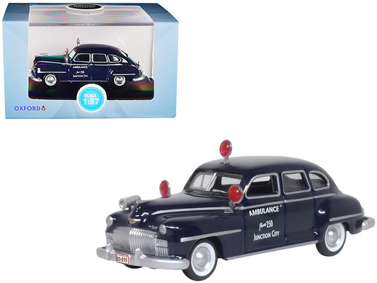 1946 DeSoto Suburban Ambulance Dark Blue "Junction City Ambulance" 1/87 (HO) Scale Diecast Model Car by Oxford Diecast-0