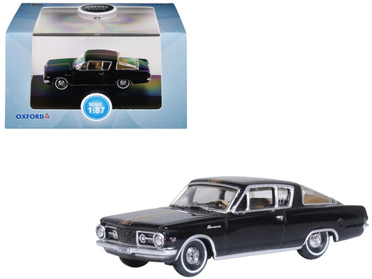 1965 Plymouth Barracuda Black with Gold Stripes 1/87 (HO) Scale Diecast Model Car by Oxford Diecast-0