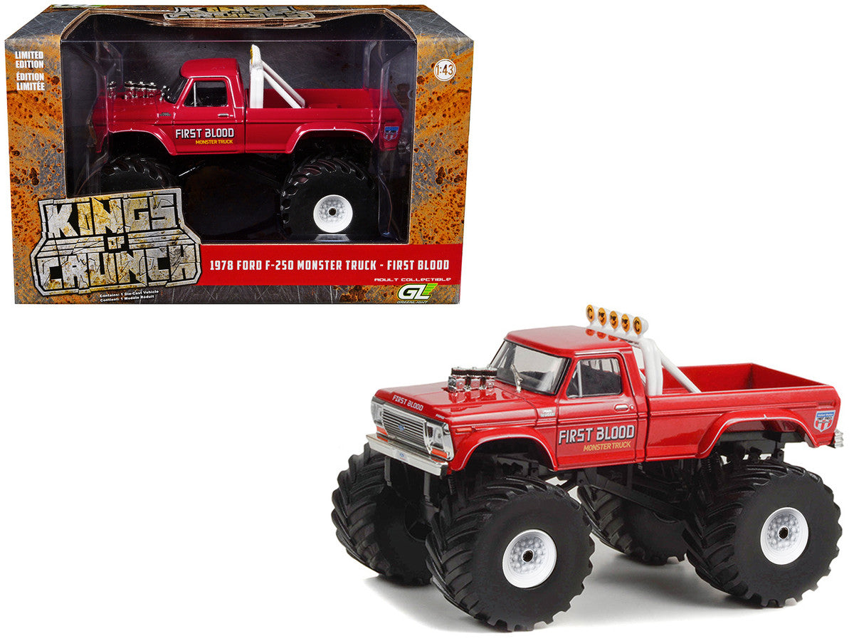 1978 Ford F-250 Monster Truck with 66-Inch Tires "First Blood" Red "Kings of Crunch" Series 1/43 Diecast Model Car by Greenlight-2