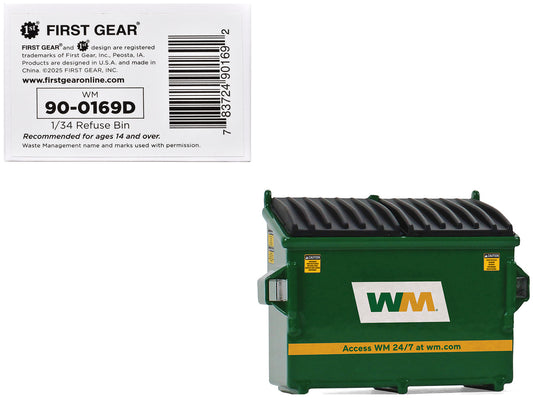 Refuse Trash Bin "Waste Management" Green Version D 1/34 Diecast Model by First Gear-0
