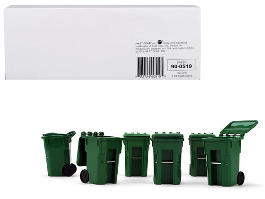 Set of 6 Green Garbage Trash Bin Containers Replica 1/34 Models by First Gear-0