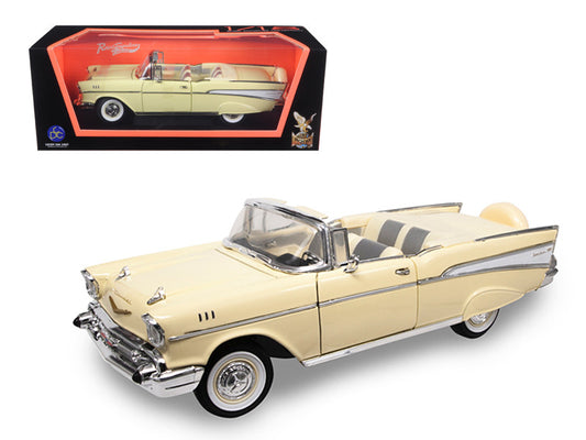 1957 Chevrolet Bel Air Convertible Cream 1/18 Diecast Model Car by Road Signature-0