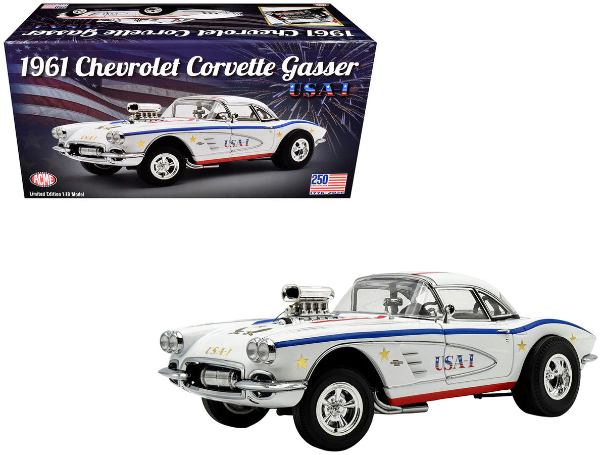 1961 Chevrolet Corvette Grand Sport Gasser "USA-1" White with Blue and Red Stripes Limited Edition to 362 pieces Worldwide 1/18 Diecast Model Car by ACME-4