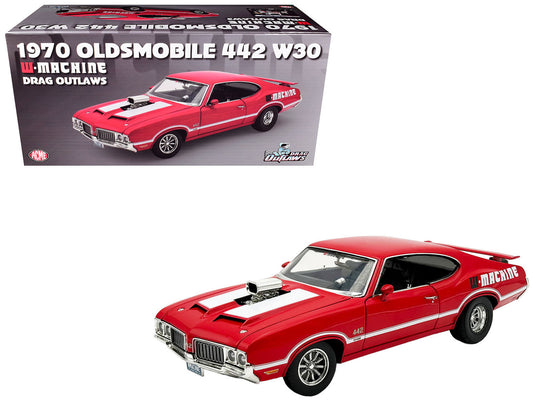 1970 Oldsmobile 442 W30 "W-Machine - Drag Outlaws" Red with White Stripes Limited Edition to 300 pieces Worldwide 1/18 Diecast Model Car by ACME-0