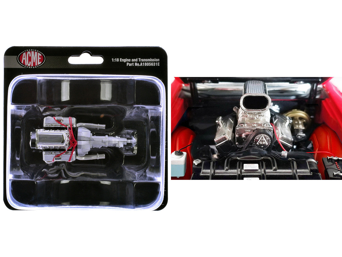 Blown 455 Engine and Transmission Replica from "1970 Oldsmobile 442 W30 W-Machine" 1/18 Model by ACME-0