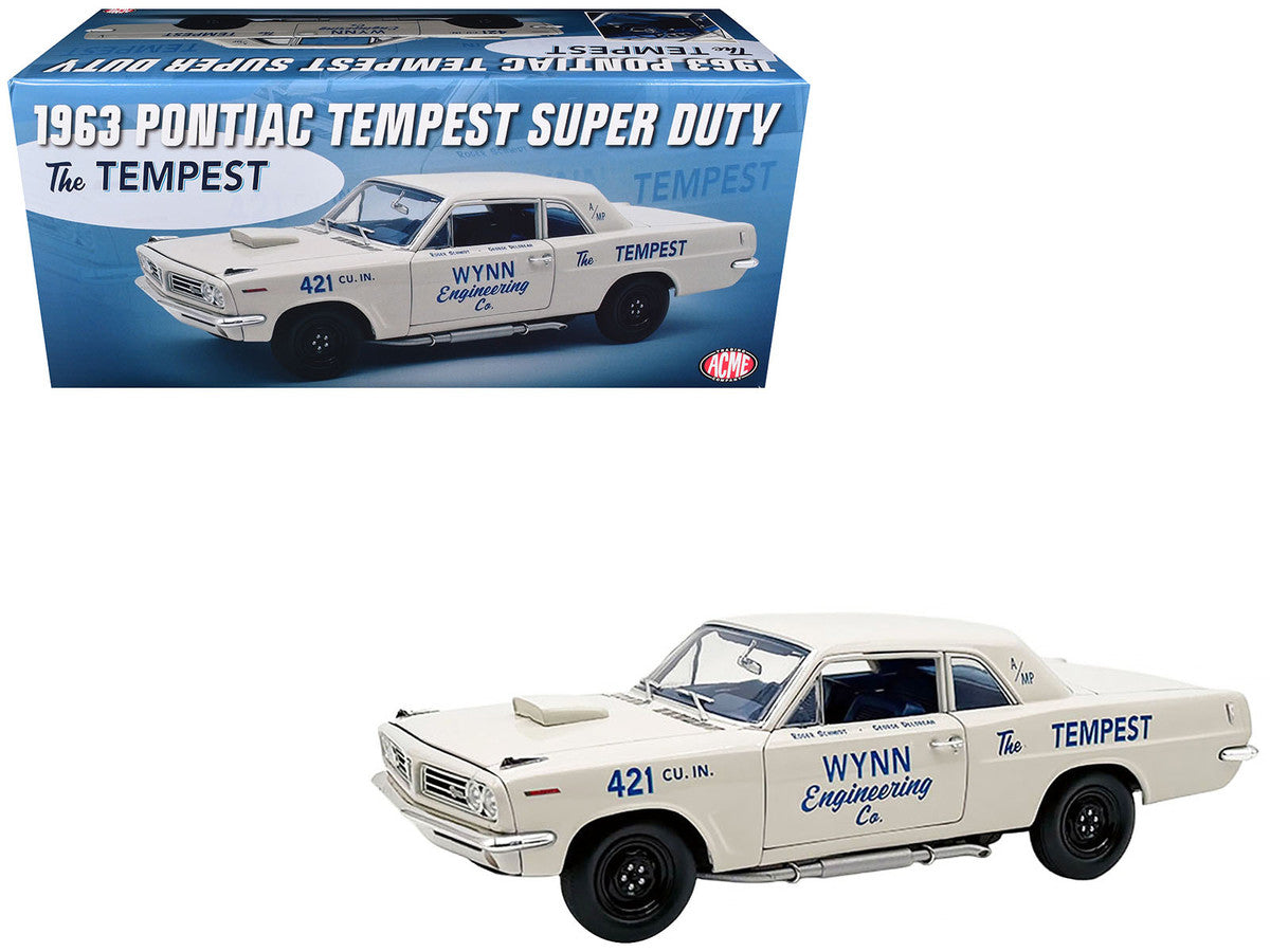 1963 Pontiac Tempest Super Duty "Wynn Engineering Co." White with Blue Interior Limited Edition to 315 pieces Worldwide 1/18 Diecast Model Car by ACME-0