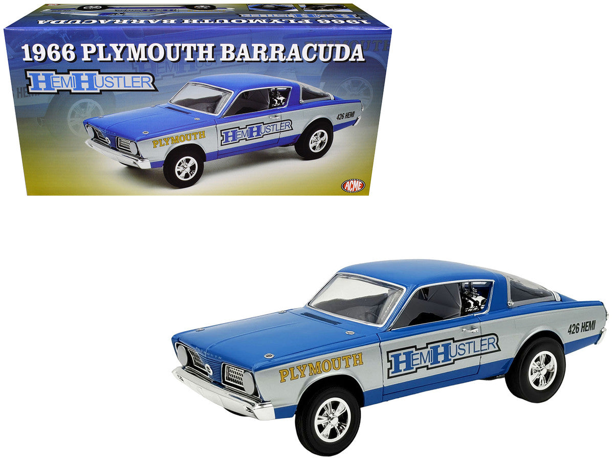 1966 Plymouth Barracuda "Hemi Hustler" Blue with White Stripes Limited Edition to 374 pieces Worldwide 1/18 Diecast Model Car by ACME-4