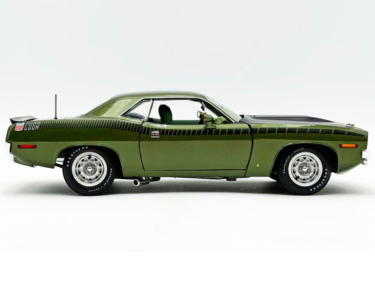 1970 Plymouth AAR Cuda Ivy Green Metallic with Black Stripes and Green Interior Limited Edition to 576 pieces Worldwide 1/18 Diecast Model Car by ACME-0