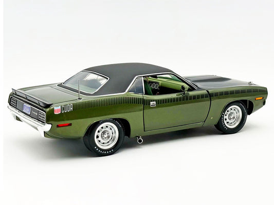 1970 Plymouth AAR Cuda Ivy Green Metallic with Black Stripes and Black Vinyl Top with Green Interior Limited Edition to 448 pieces Worldwide 1/18 Diecast Model Car by ACME-0