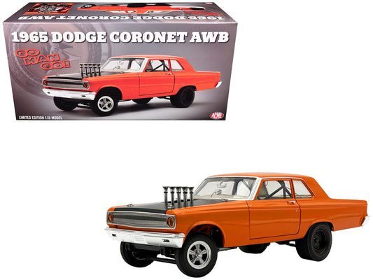 1965 Dodge Coronet AWB "Go Man Go" Go Mango Orange with Black Hood Limited Edition to 300 pieces Worldwide 1/18 Diecast Model Car by ACME-0