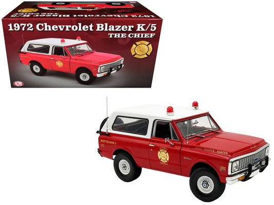 1972 Chevrolet Blazer K/5 "The Chief - Winder Fire Department Georgia Battalion 1" Red with White Top Limited Edition to 246 pieces Worldwide 1/18 Diecast Model Car by ACME-0