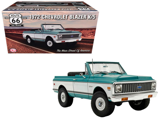 1972 Chevrolet Blazer K/5 "Route 66 100th Anniversary" Green and White with Black Stripes Limited Edition 1/18 Diecast Model Car by ACME-0
