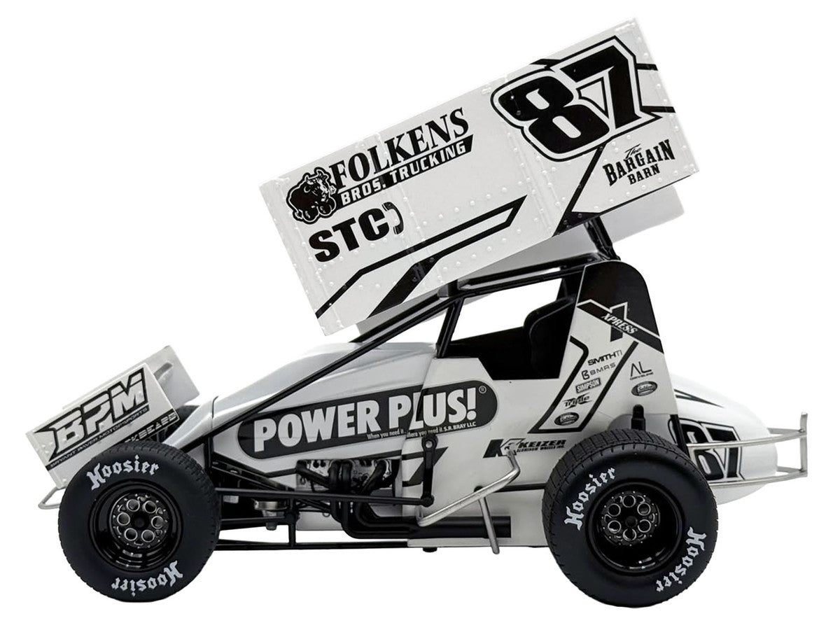Winged Sprint Car #87 Aaron Reutzel "Power Plus" White (2026) 1/18 Diecast Model Car by ACME-3