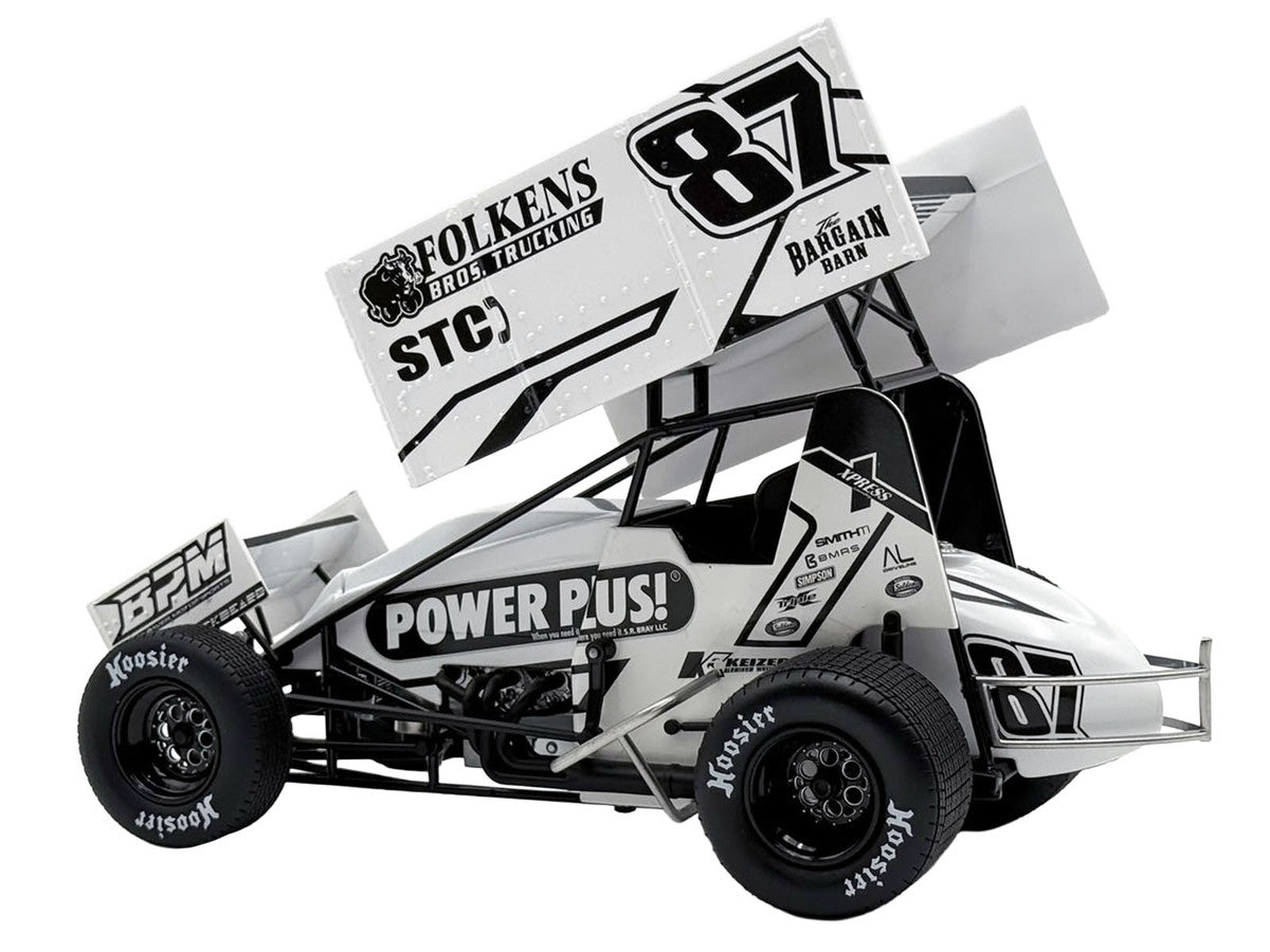 Winged Sprint Car #87 Aaron Reutzel "Power Plus" White (2026) 1/18 Diecast Model Car by ACME-4