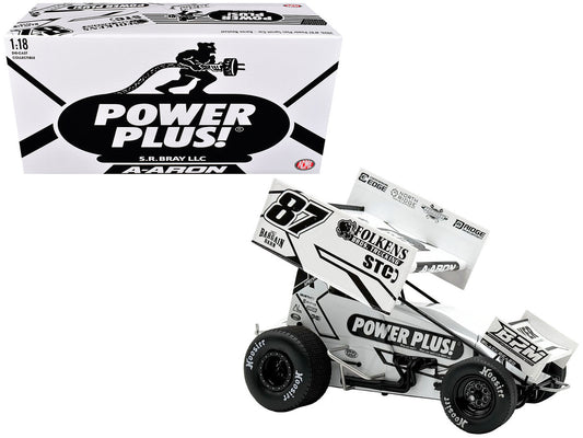 Winged Sprint Car #87 Aaron Reutzel "Power Plus" White (2026) 1/18 Diecast Model Car by ACME-0